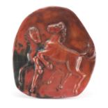 Red lustre pottery wall plaque, depicting two horses, 42.5cm x 38.5cm : For Further Condition