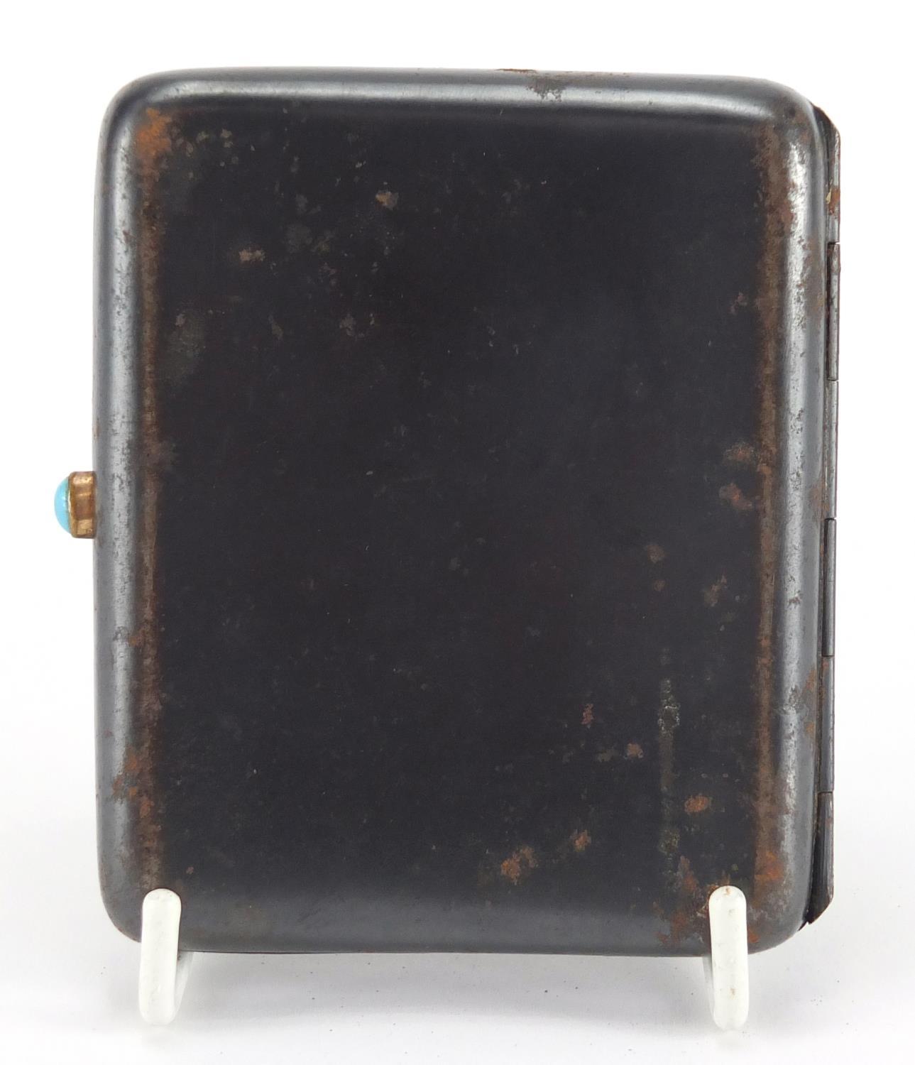 Rectangular silver and gunmetal cigarette case, decorated with a gentleman on a motorcycle, London - Image 2 of 4