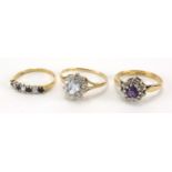 Three 9ct gold rings, set with colourful stones, various sizes, approximate weight 5.4g : For