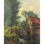 Watermill, oil on board, bearing a signature probably C Wets, framed, 53cm x 43.5cm : For Further