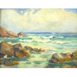 Coastal scene, Canadian school oil on card, unsigned, Dominion Gallery stamp verso, mounted and