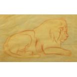 Silvia Baker Hay - Recumbent lion, red chalk drawing, mounted and framed, 33.5cm x 21.5cm :For