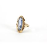 9ct gold blue stone ring, size O, approximate weight 3.5g : For Further Condition Reports Please