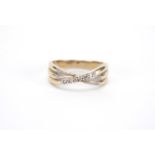 9ct gold diamond crossover ring, size N, approximate weight 3.1g : For Further Condition Reports