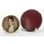 Georgian hand painted portrait miniature of Miss J Herries, housed in a silk and velvet lined