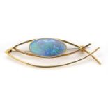 Modernist 9ct gold opal bar brooch, 5.5cm in length, approximate weight 5.0g :For Further