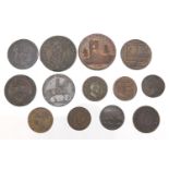 17th century and later tokens including an Ipswich 1670 farthing and half penny Conder tokens :For