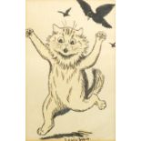 After Louis Wain - Frightened cat, mounted and framed, 17.5cm x 11.5cm : For Further Condition