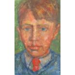 Portrait of a young boy, oil on canvas board, bearing a monogram LF, framed, 27.5cm x 17cm :For