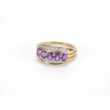 9ct gold amethyst and diamond ring, size M, approximate weight 2.3g : For Further Condition