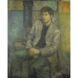 Portrait of a man in an interior, oil on board, unframed, 95cm x 76cm :For Further Condition Reports