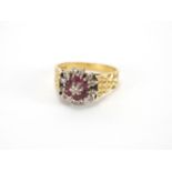 18ct gold garnet and diamond flower head ring, size L, approximate weight 5.1g : For Further
