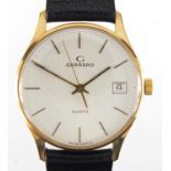 Gentleman's 9ct gold Garrard wristwatch, 3.4cm in diameter :For Further Condition Reports Please