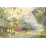 Sofronoff - Asian village scene, Russian school oil on wood panel, framed, 39.5cm x 27cm :For