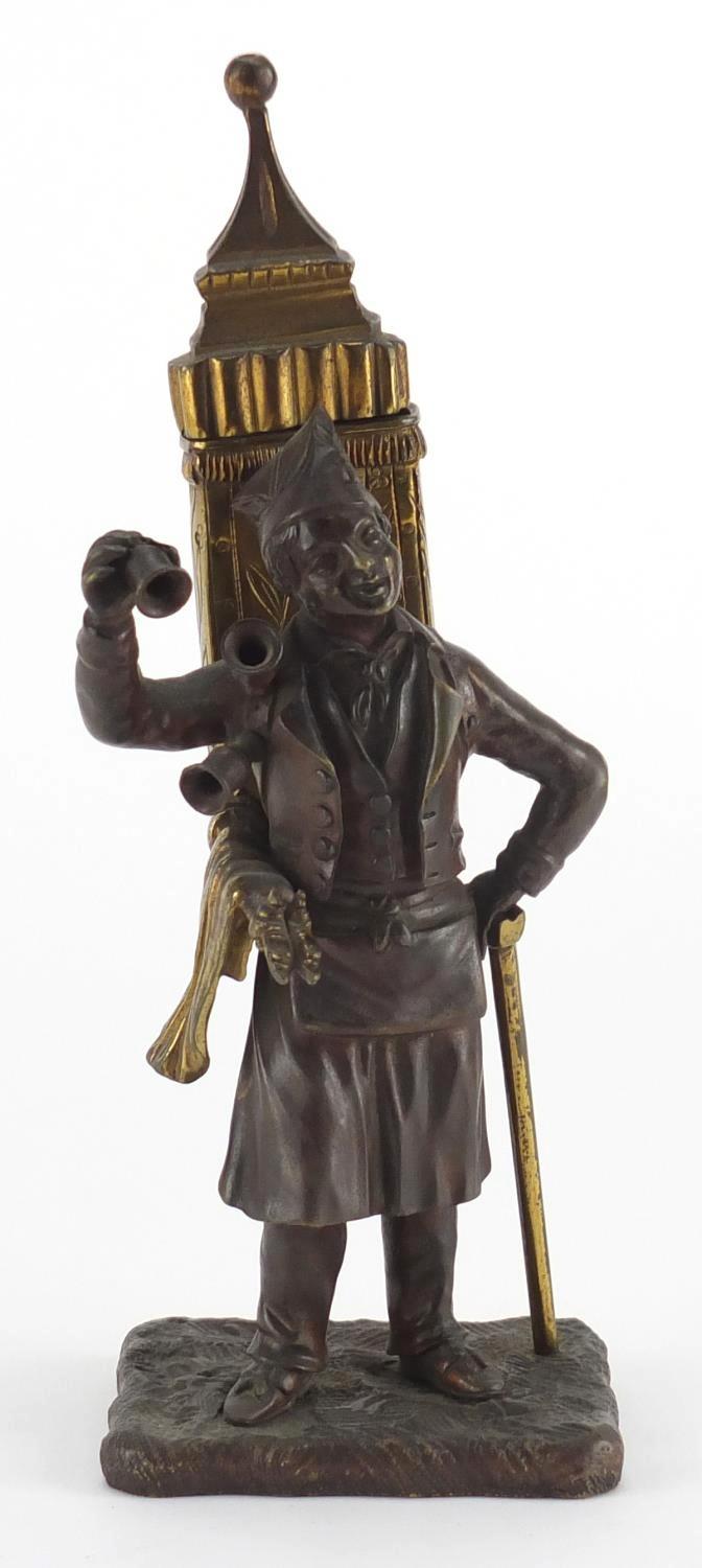 19th century gilt and patinated bronze pedlar vesta, 19cm high :For Further Condition Reports Please - Image 2 of 6