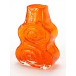 Whitefriars tangerine textured cello vase, designed by Geoffrey Baxter, 18.5cm high :For Further