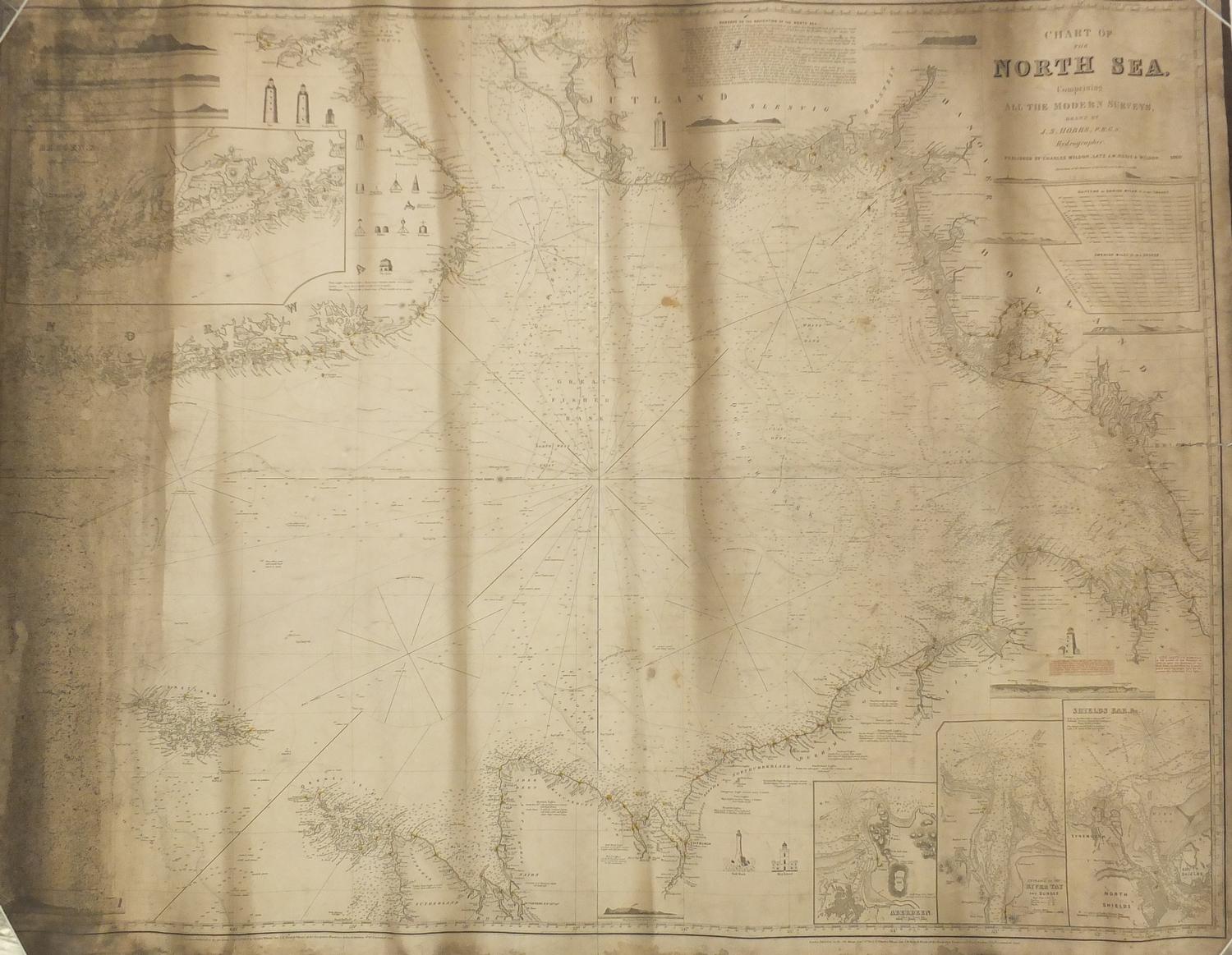 Three 19th century Nautical Charts comprising The North Sea drawn by J S Hobbs published by - Image 2 of 19