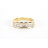 18ct gold diamond seven stone half eternity ring, VC makers mark, size O, approximate weight 6.9g :