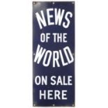 Vintage News of The World enamel advertising sign, 76.5cm x 31cm :For Further Condition Reports