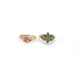 18ct gold ruby and pearl ring and a 9ct gold green stone ring, approximate weight 5.2g : For Further