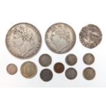 George III and later mostly silver coinage and a hammered silver six pence, including George III