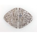 Silver nurses buckle for Kings College Hospital, Birmingham 1987, with fitted case, 10cm wide :