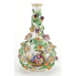 19th century continental floral encrusted porcelain bottle vase, hand painted with lovers, factory