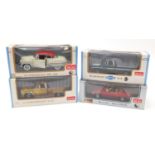 Four Son Star die cast vehicles with boxes, scale 1:18, Chevrolet Bel Air, Mercedes Benz, and two 65