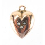 9ct gold seed pearl love heart charm, 1.6cm in length, approximate weight 1.0g : For Further