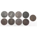 Nine late 18th century half penny Conder tokens comprising Glamorgan, Anglesey and Montrose :For