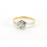 Art Deco 18ct gold diamond crossover ring, size K, approximate weight 2.0g :For Further Condition
