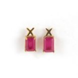 Pair of 9ct gold pink stone earrings, 1cm in length, approximate weight 1.0g : For Further Condition