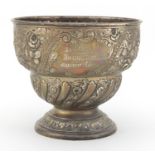 Victorian silver pedestal bowl profusely embossed with flowers, with Brookside Group Co-operative