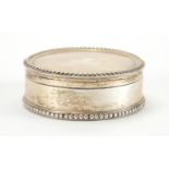 Circular silver trinket with hinged lid, stamped 830, approximate weight 63.0g : For Further