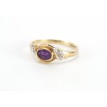 9ct gold amethyst and diamond ring, size N, approximate weight 1.6g : For Further Condition
