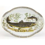 Limoge platter decorated with two fish amongst reeds, 42cm wide : For Further Condition Reports