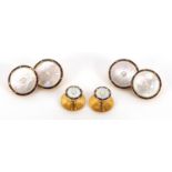 Pair of 18ct gold, mother of pearl and blue enamel cufflinks and studs, approximate weight 10.5g :