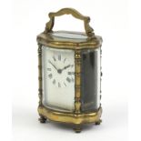 19th century brass cased carriage clock, with enamelled dial and Roman numerals, 12cm high :For