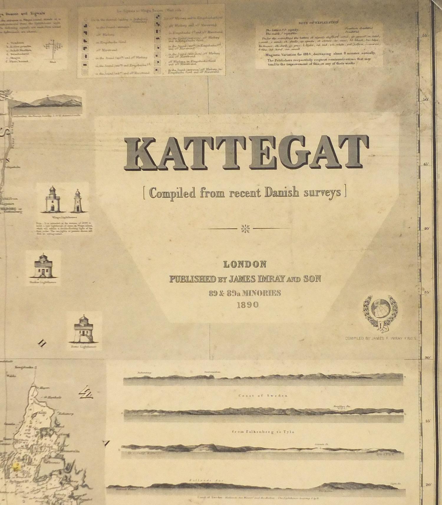 Three 19th century Nautical Charts comprising Kattegat compiled from recent Danish surveys published - Image 3 of 13