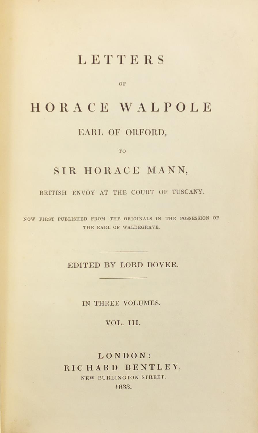 Letters of Horace Walpole, set of three early 19th century leather bound hardback books, volumes - Image 5 of 6