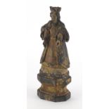 Antique hand painted wood carving of Madonna, 27cm high :For Further Condition Reports Please