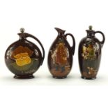 Three Royal Doulton Kngsware Dewar's Whisky decanters, George The Guard, Falstaff and Oyez Oyez!,