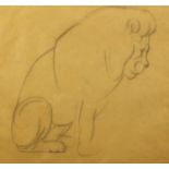 Silvia Baker Hay - Seated lion, pencil drawing, inscribed verso, mounted and framed, 29cm x 27.