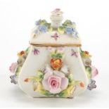 19th century Augustus Rex floral encrusted porcelain pot and cover, hand painted with insects,