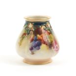 Royal Worcester porcelain vase, hand painted with berries and flowers, factory marks, initials C H