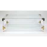 1970's Italian brass Perspex and glass coffee table, with under tier, 40.5cm H x 120cm W x 60.5cm