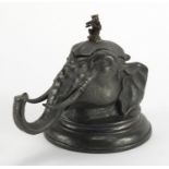 Novelty pewter elephant head design inkwell with glass liner, 14cm high :For Further Condition