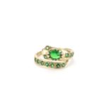 9ct gold serpent ring set with green stones, size Q, approximate weight 3.3g : For Further Condition