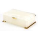 Rectangular Betjemann's Patent white alabaster cigarette box, with gilt metal mounts, the hinge