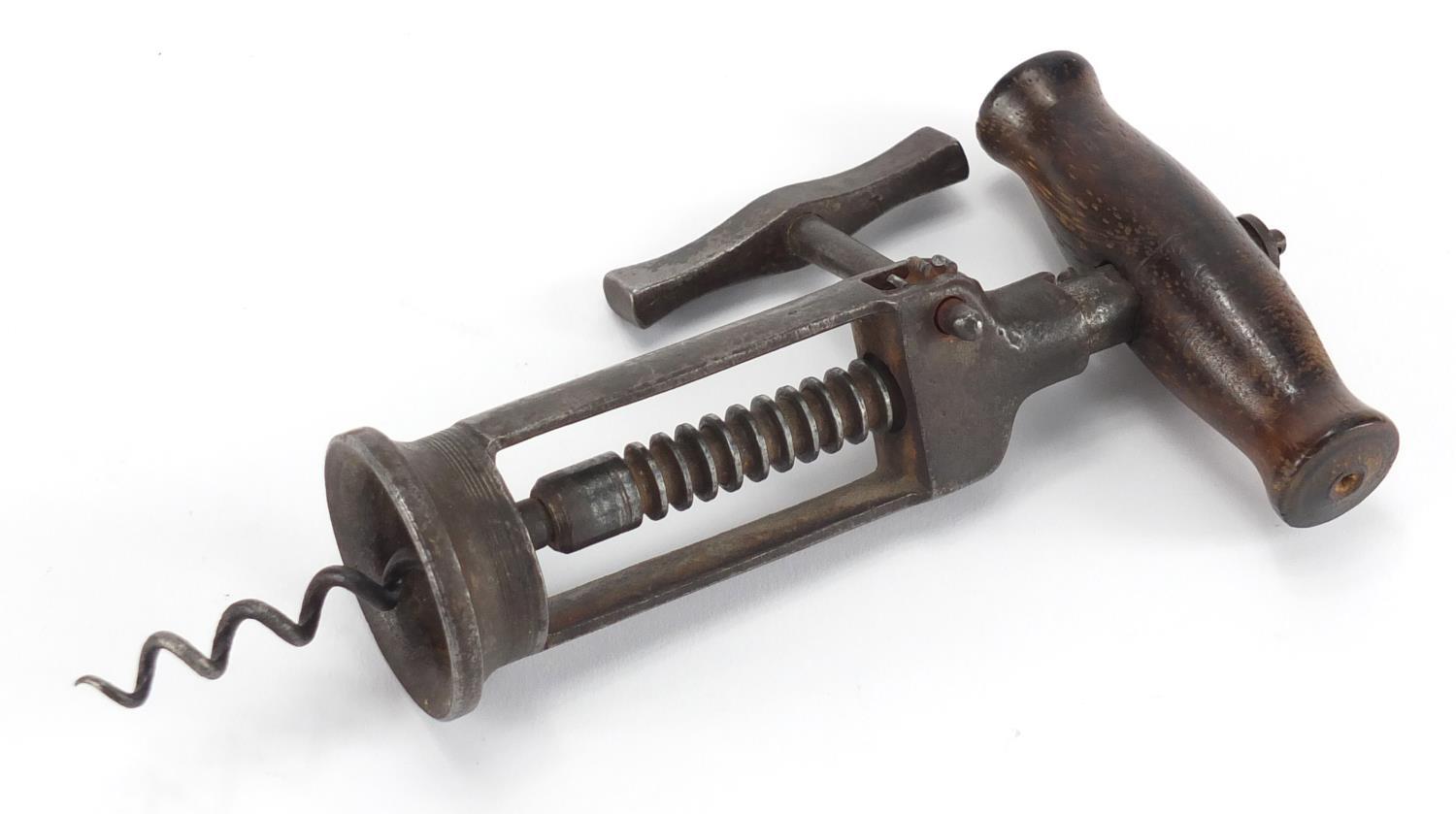 19th century corkscrew with side rack, 18cm in length when closed :For Further Condition Reports